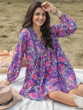 🌸 Floral Ruched V-Neck Long Sleeve Dress 🌸