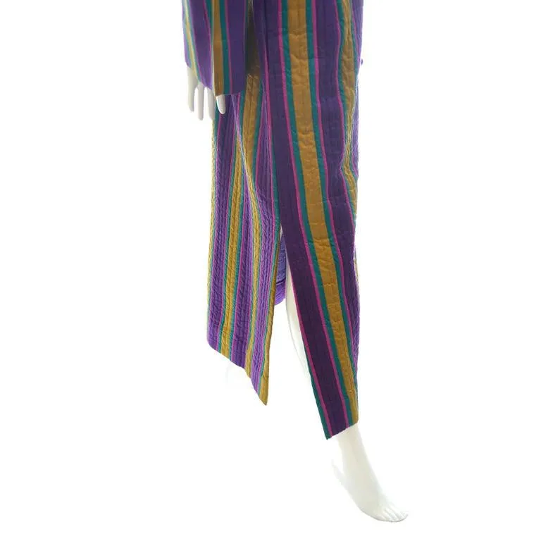 1970's Quilted Silk Vintage Caftan w/ Purple & Gold Stripes & Sash