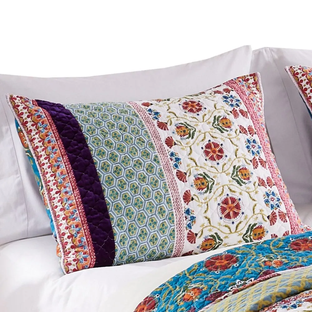 36 Inch Quilted King Pillow Sham, Cotton Fill, Medallion Print, Multicolor By Casagear Home