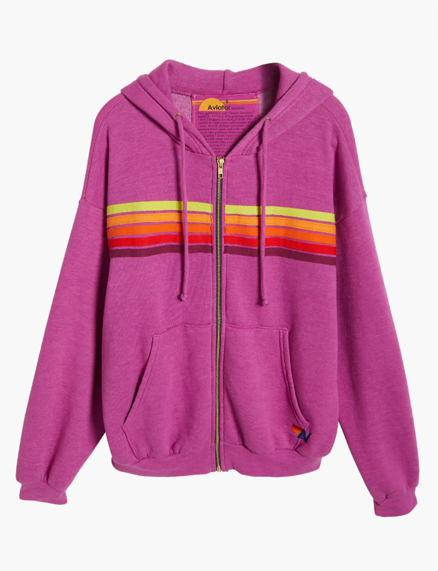 5 Stripe Relaxed Zip Hoodie, Magenta/Orange Yellow