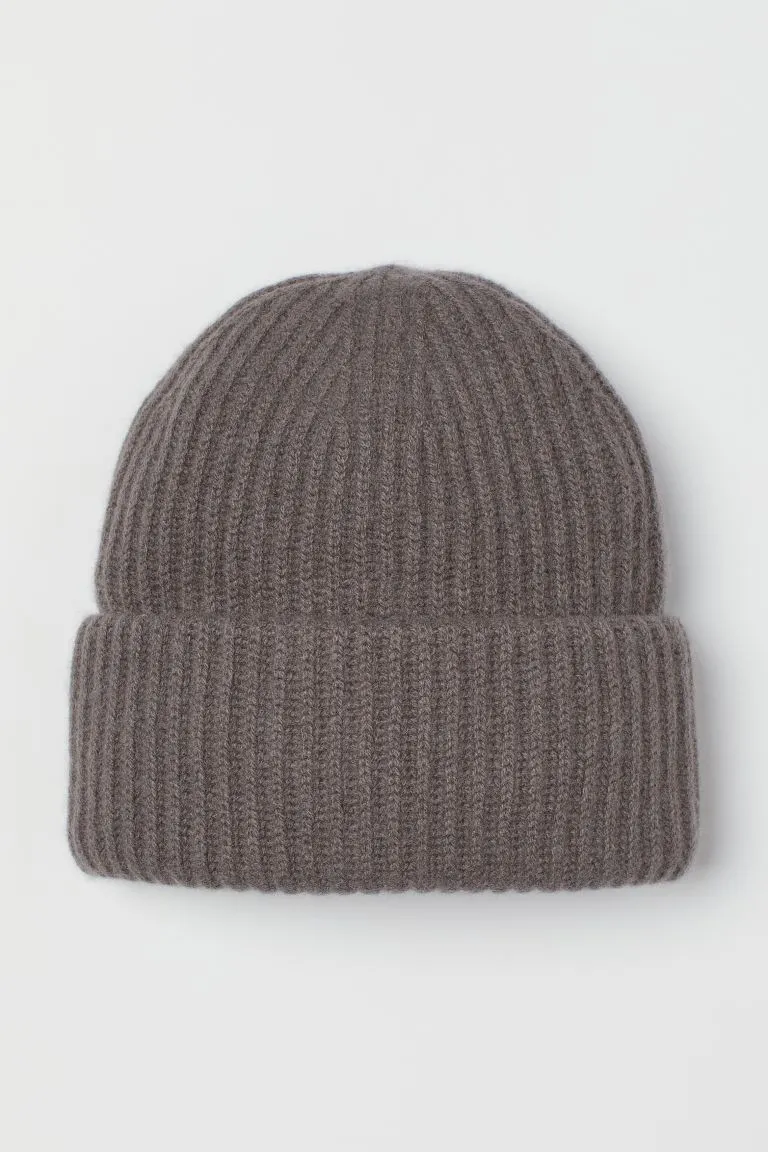 ACRYLIC KNIT SUPER STRETCH CUFF HAT - GREY