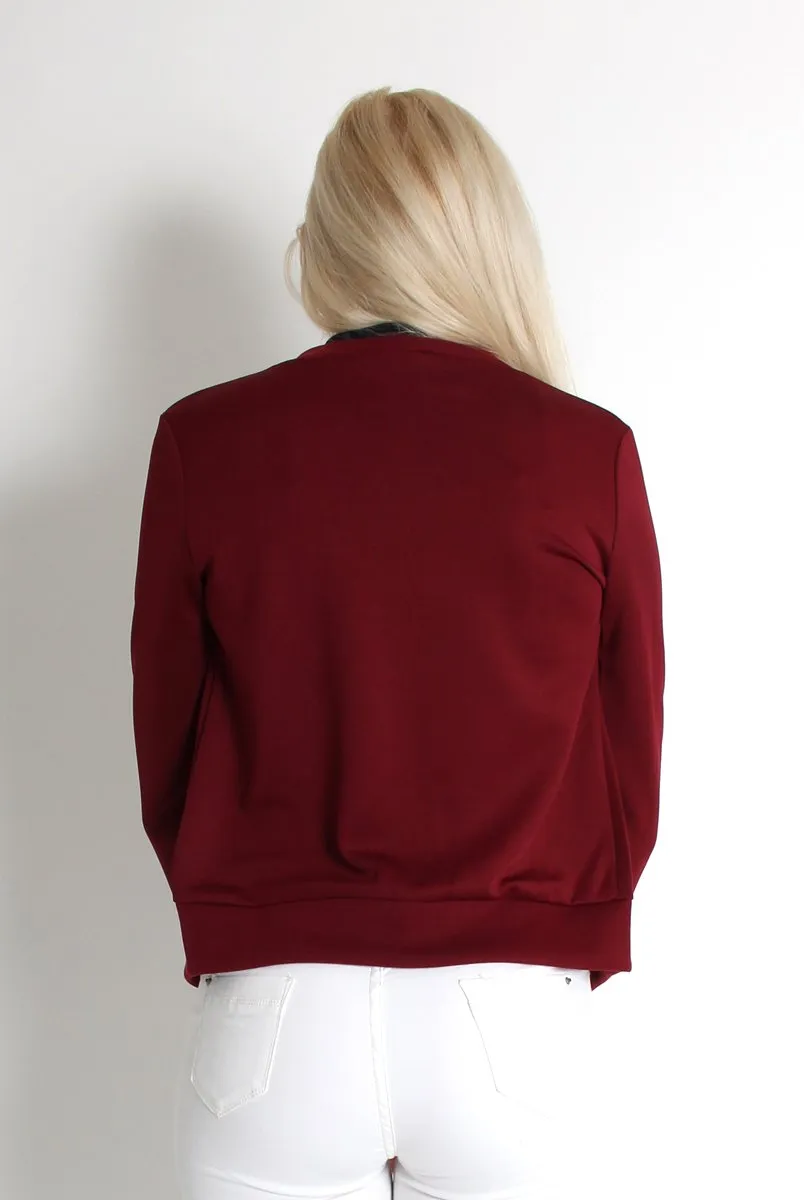 Alexus Wine Zip Front Bomber Jacket