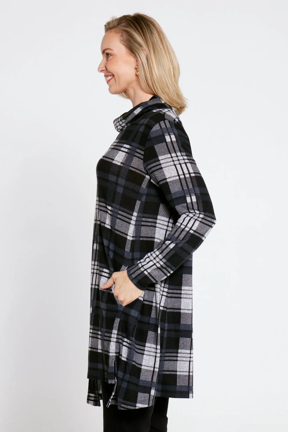 Aspen Cowl Swing Tunic - Steel Check