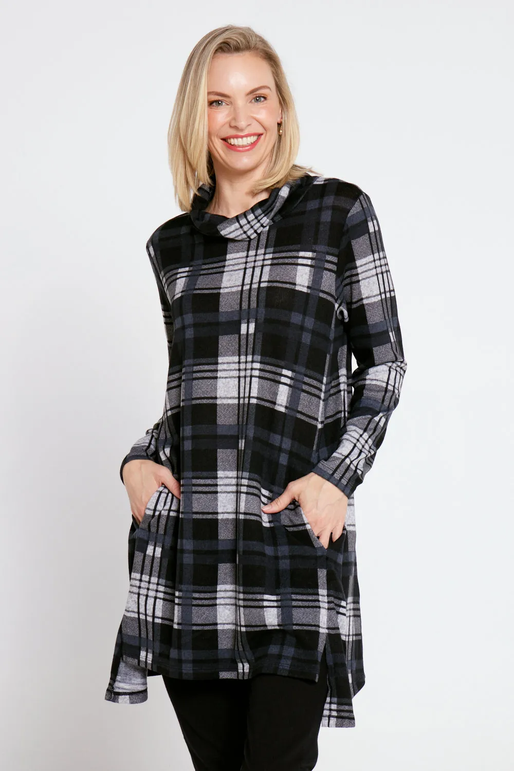 Aspen Cowl Swing Tunic - Steel Check