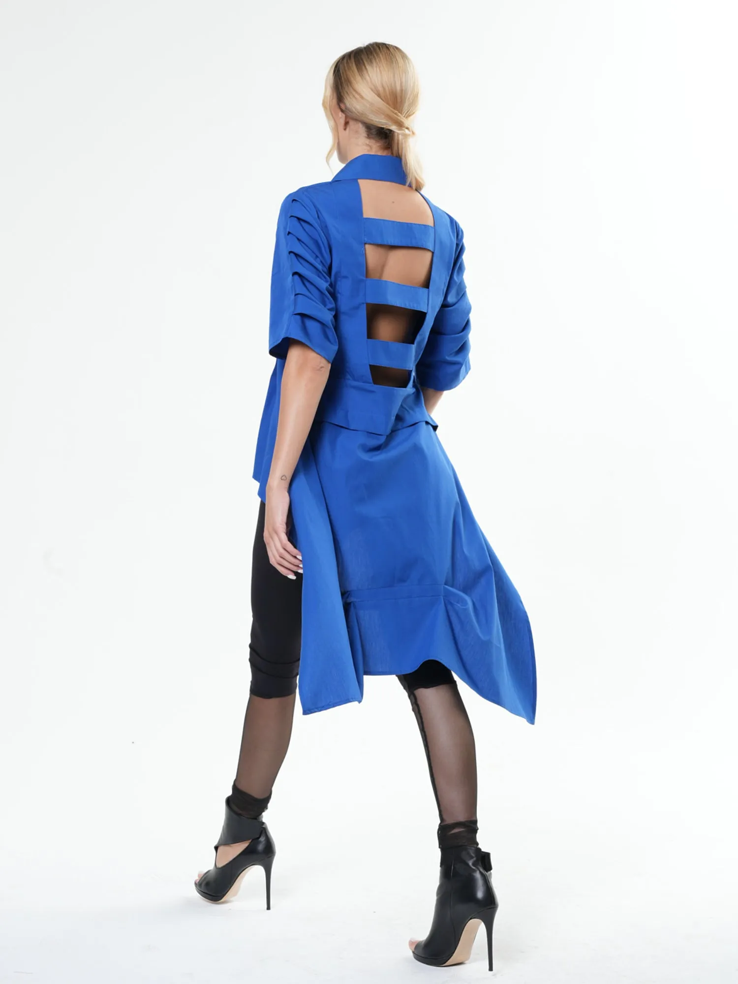 Asymmetric Shirt With Open Back In Royal Blue