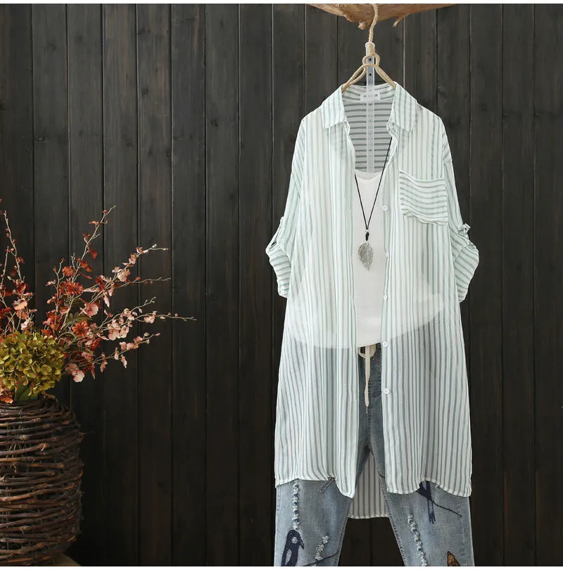 AUTUMN BUTTON FRONT TUNIC TOP IN NATURAL STRIPE