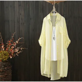 AUTUMN BUTTON FRONT TUNIC TOP IN NATURAL STRIPE