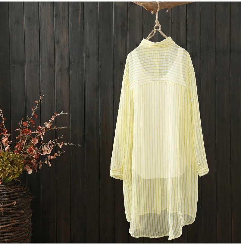 AUTUMN BUTTON FRONT TUNIC TOP IN NATURAL STRIPE