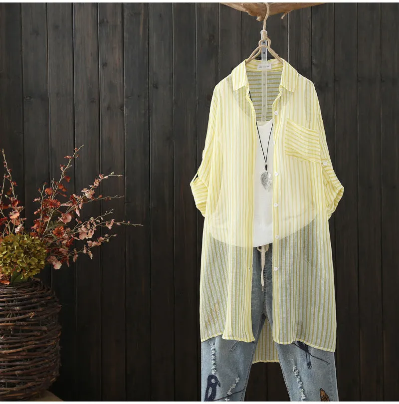 AUTUMN BUTTON FRONT TUNIC TOP IN NATURAL STRIPE