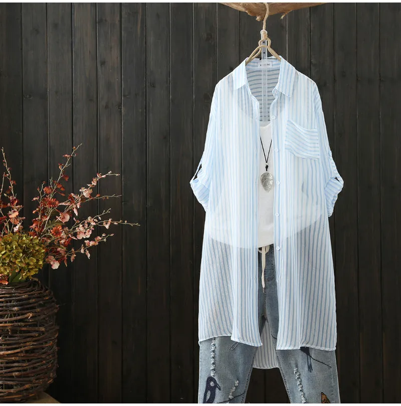 AUTUMN BUTTON FRONT TUNIC TOP IN NATURAL STRIPE