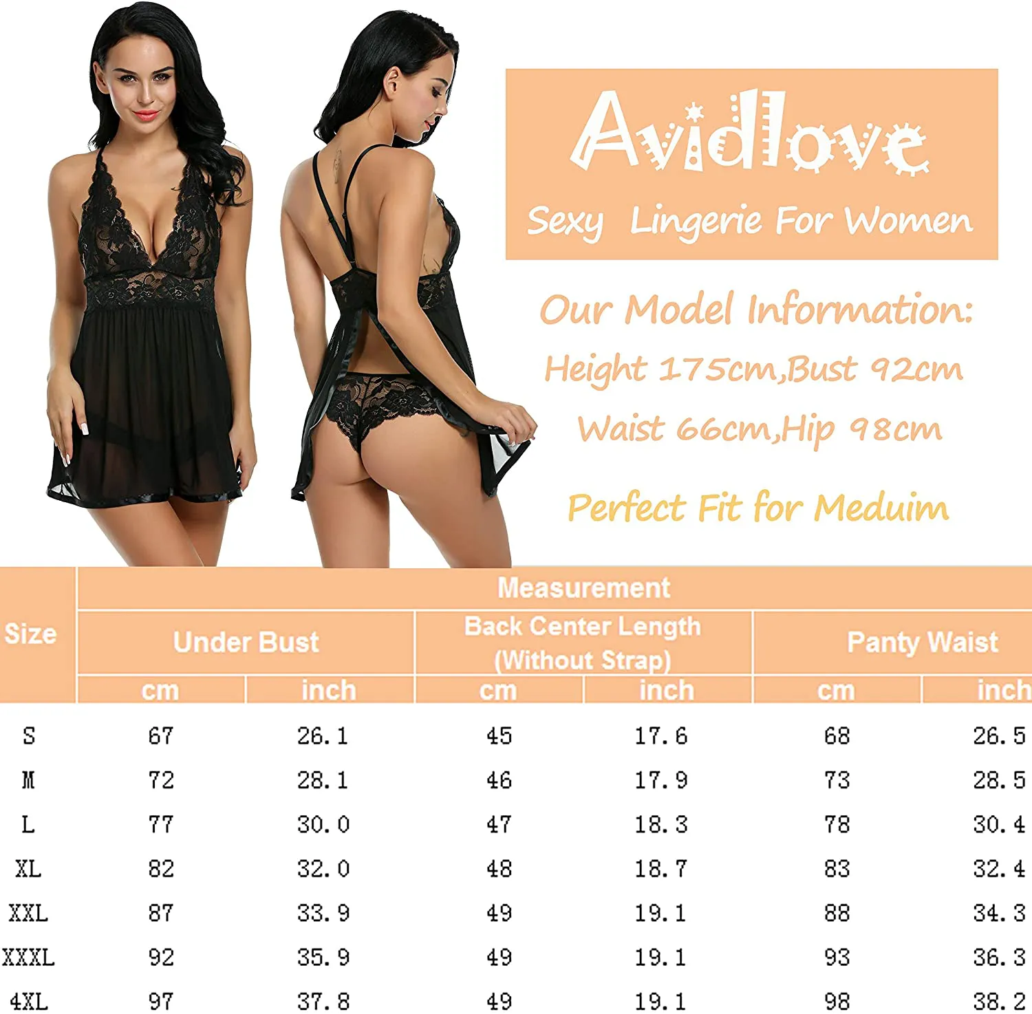 Avidlove Women Lingerie Lace Babydoll Strap Chemise Halter Teddy V Neck Sleepwear