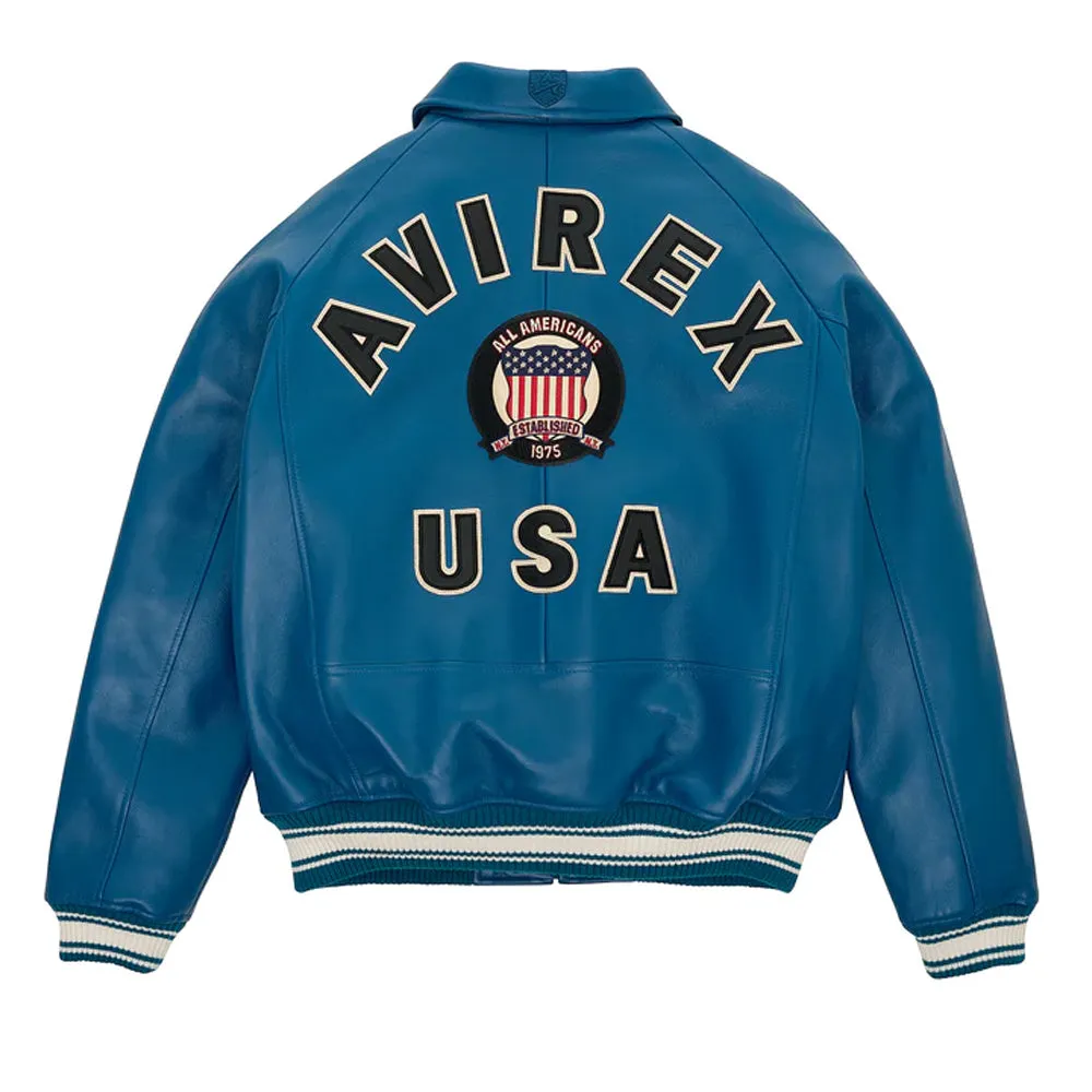 Avirex Icon Teal Varsity Leather Bomber Jacket