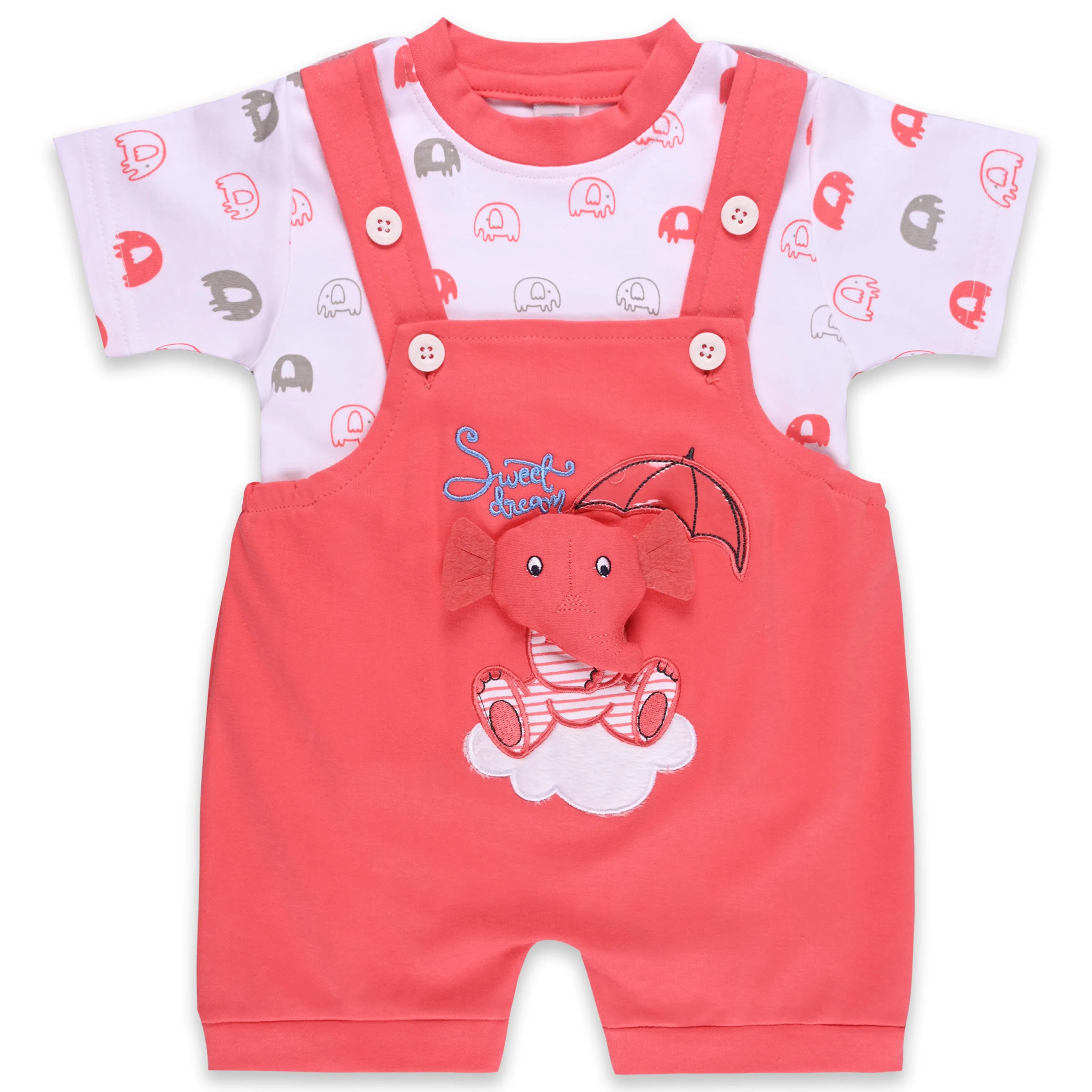 Baby Boys Applique Print T-Shirt and Shorts Dungaree Set