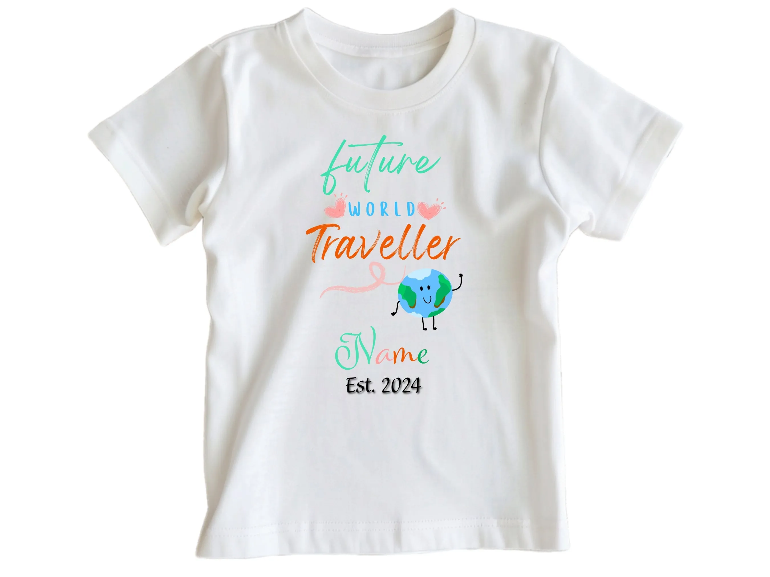 Baby Girl Personalized Name & Date Bodysuit With Future World Traveler Text