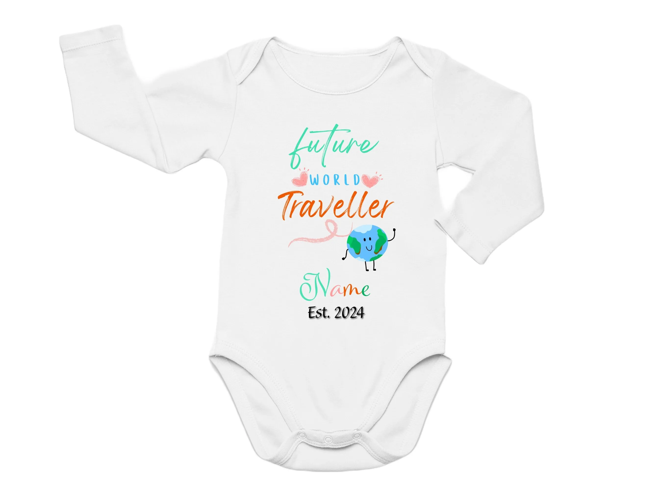 Baby Girl Personalized Name & Date Bodysuit With Future World Traveler Text