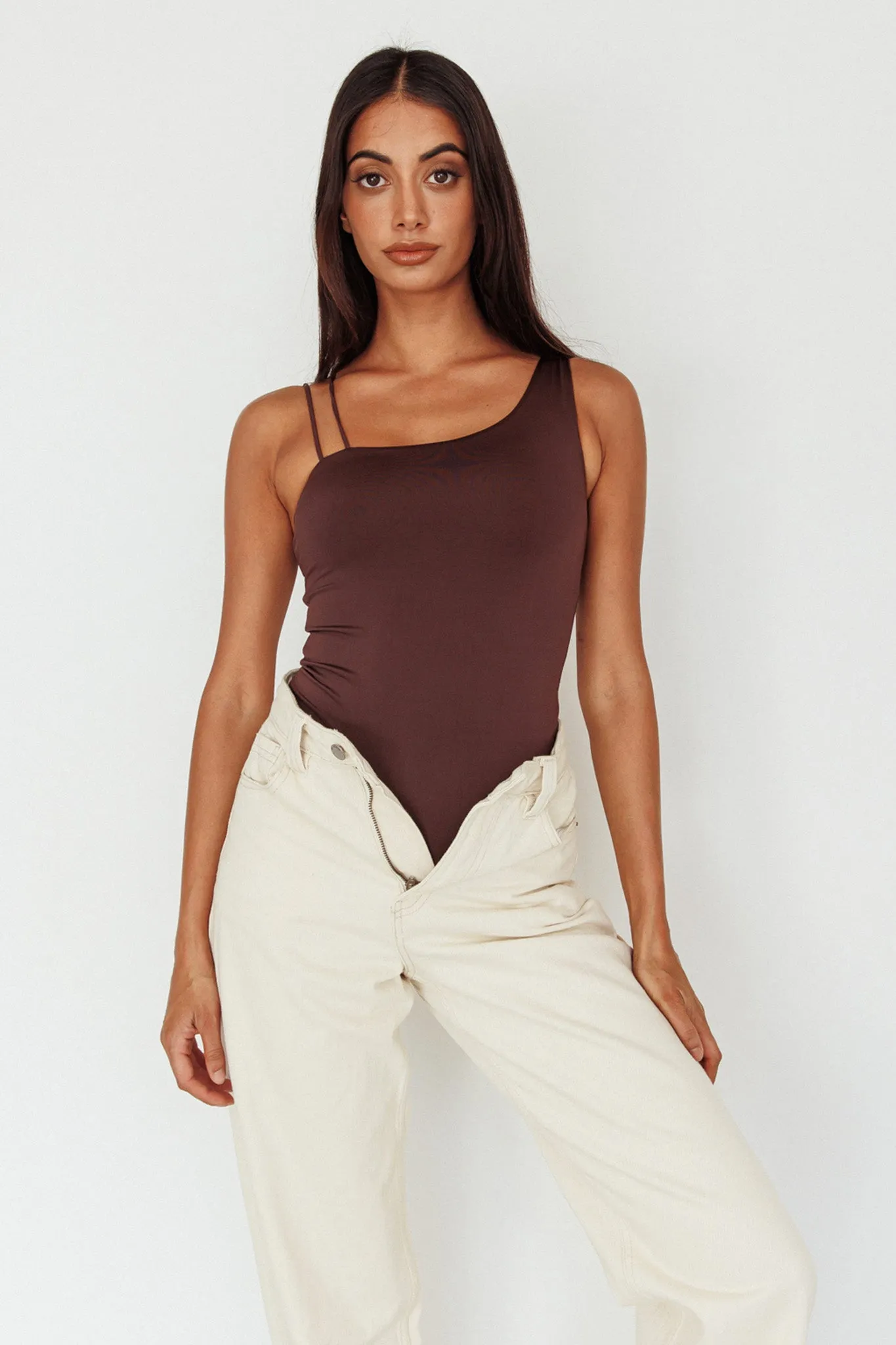 Bare Double Strap Bodysuit Brown