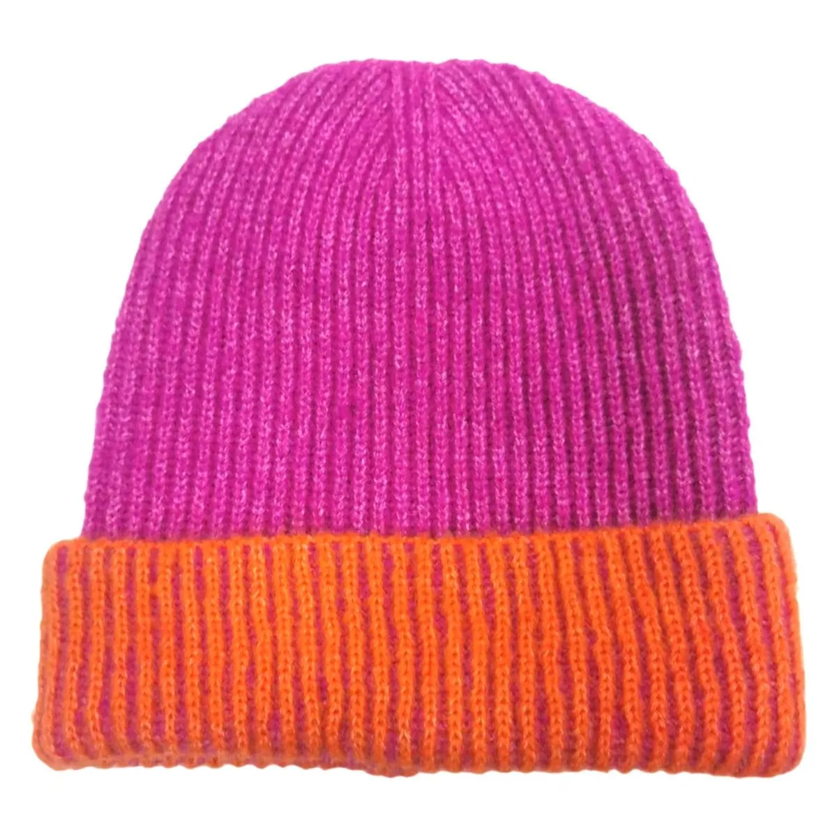 Beanie Fuchsia Two Tone Cuffed Hat for Women