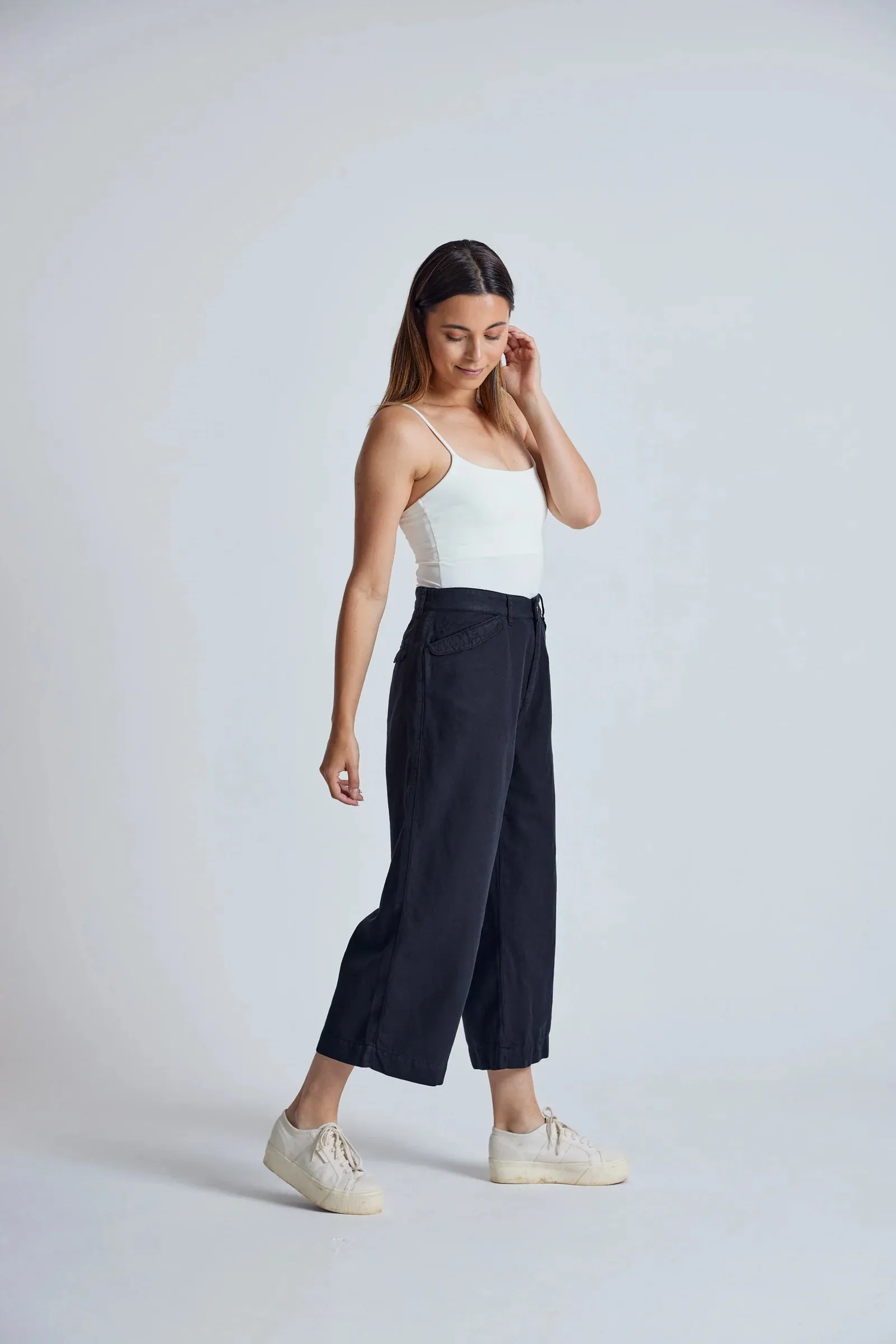 Betty Wide Leg Culottes in Black - GOTS Organic Cotton & Linen