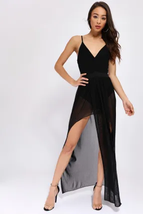 Black Mesh Maxi Dress With Bodysuit