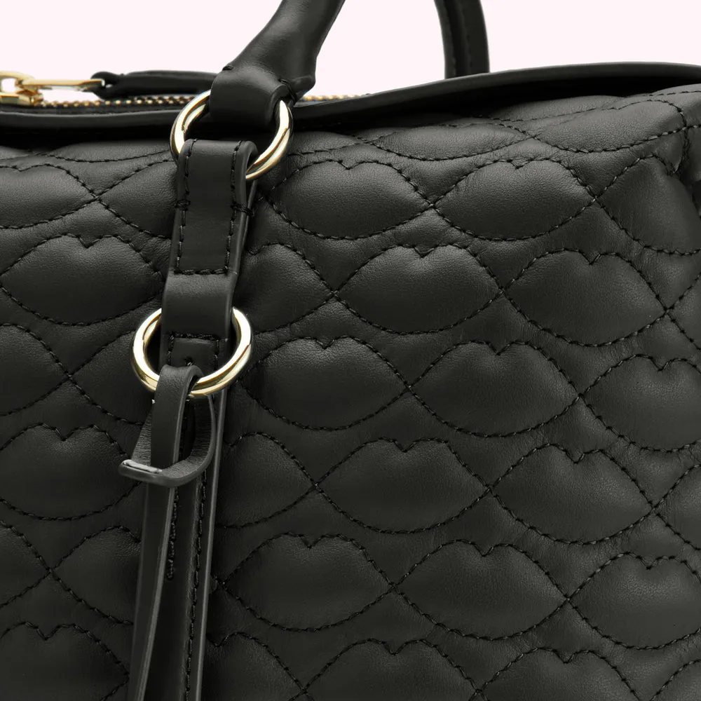 BLACK QUILTED LIP TAYLOR LEATHER HANDBAG