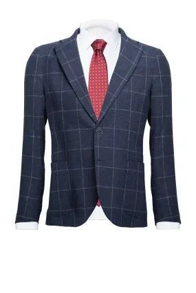 Blue Checked Linen & Cotton Blazer