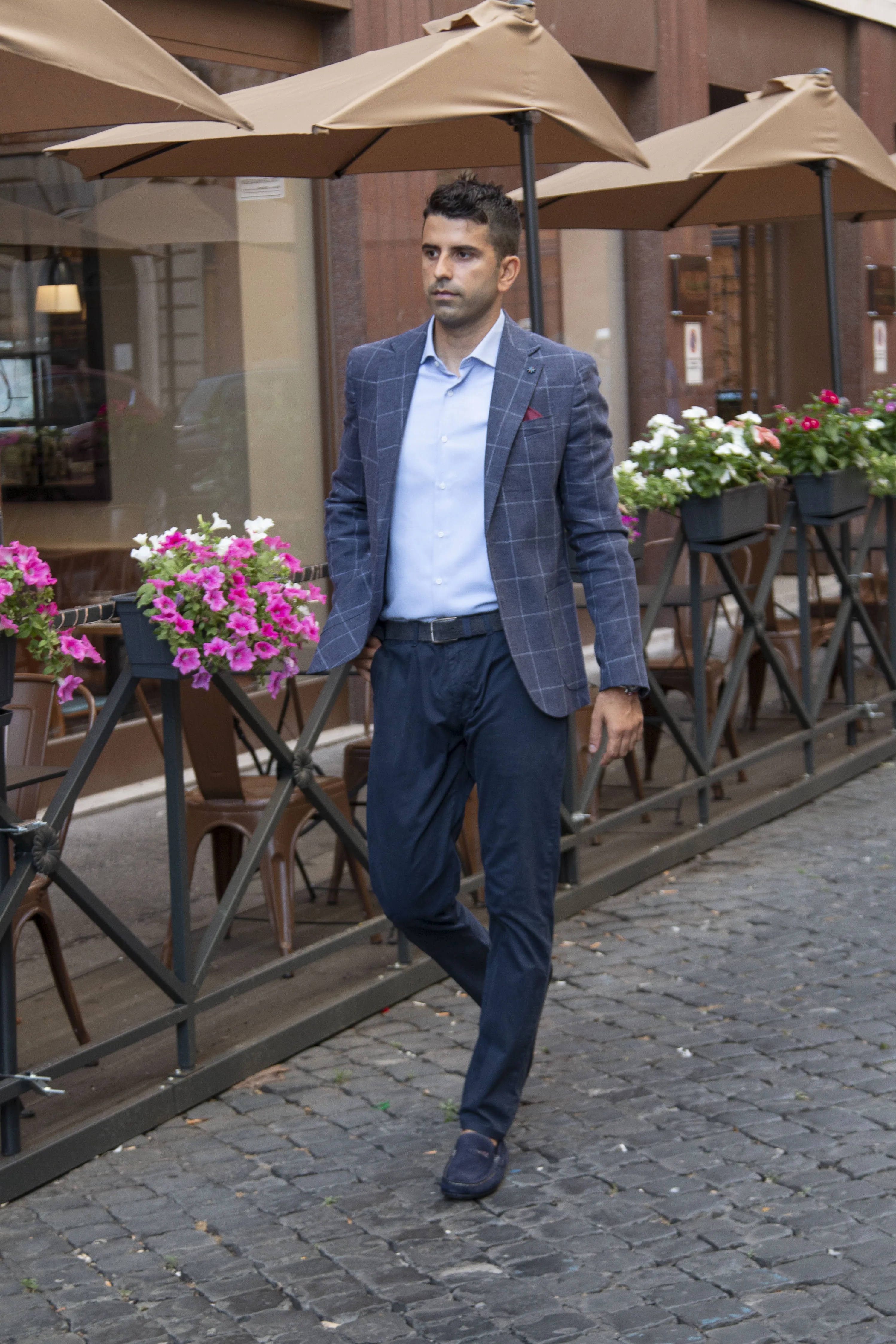 Blue Checked Linen & Cotton Blazer