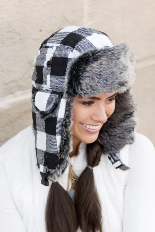 Bohemian Buffalo Plaid Winter Trapper Hat