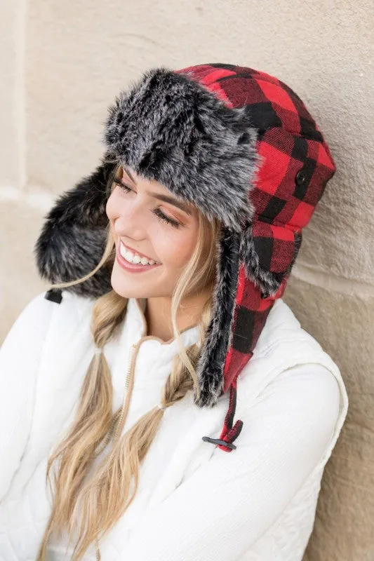 Bohemian Buffalo Plaid Winter Trapper Hat