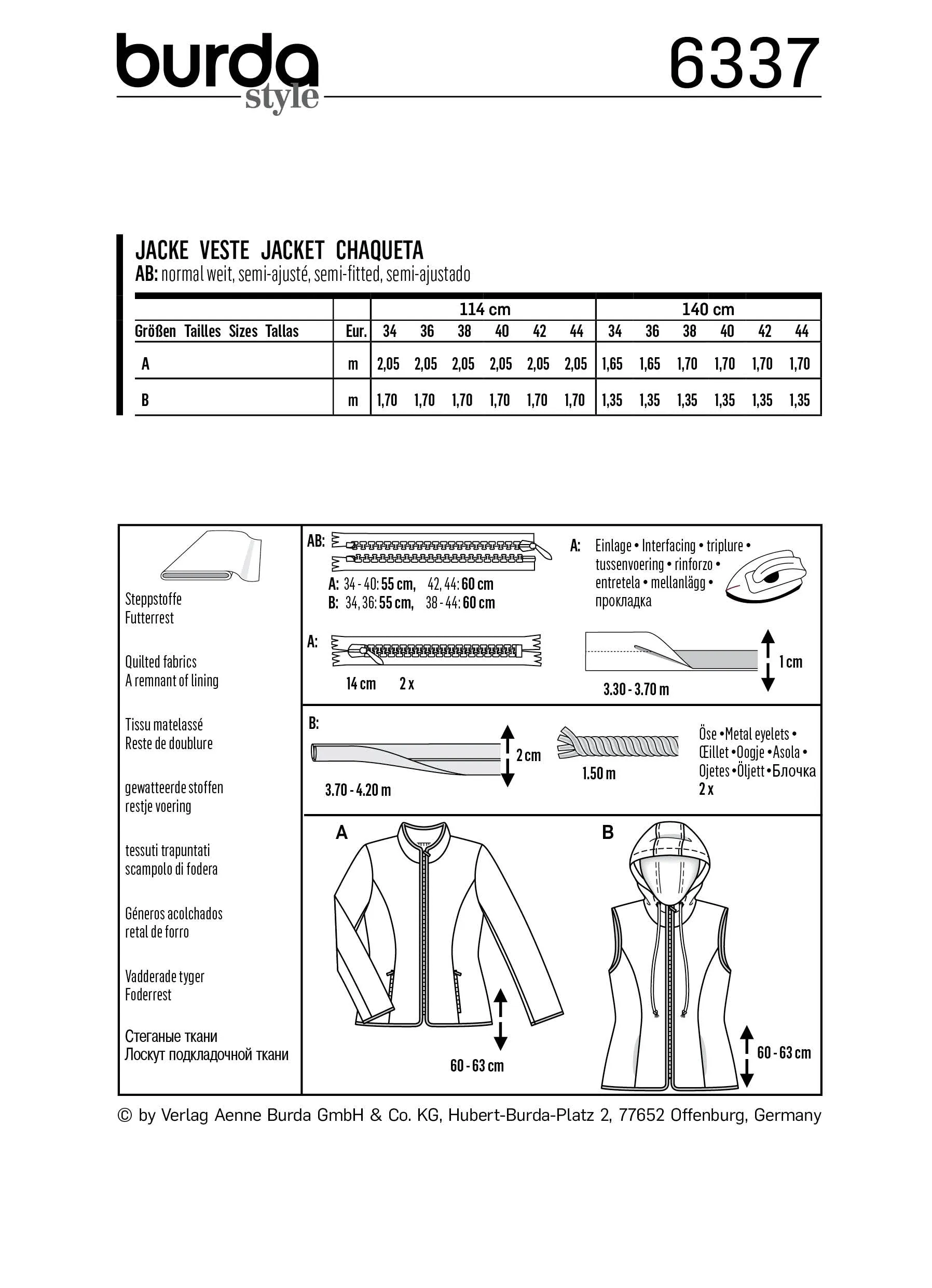 Burda Pattern 6337 Misses' quilted jacket