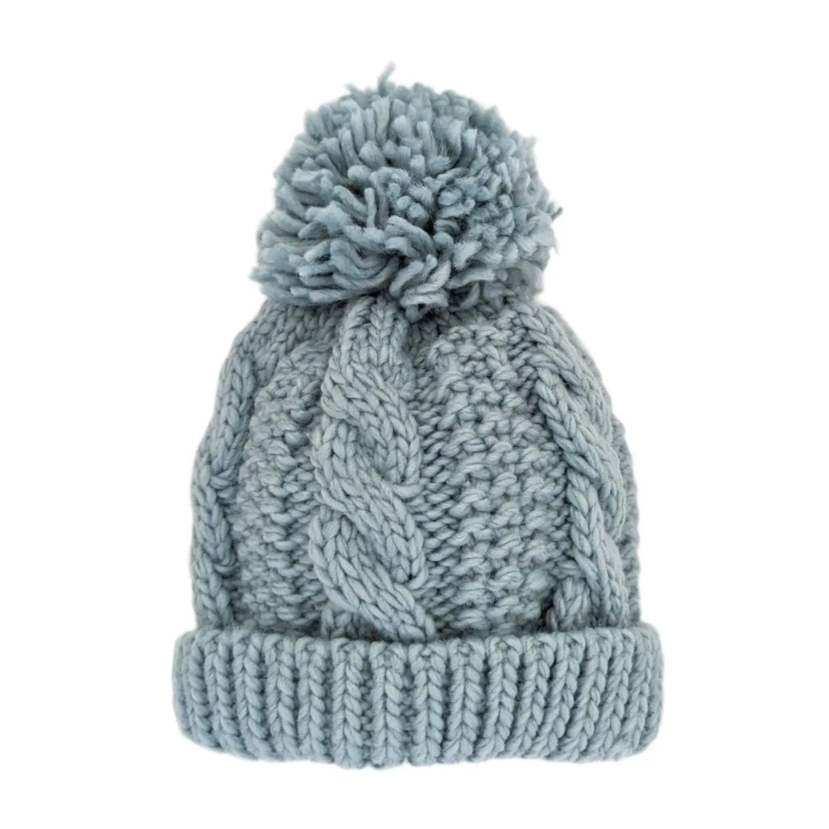 Cable Knit Pom Pom Hat - Surf Blue