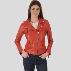 Callie Red Biker Leather Jacket