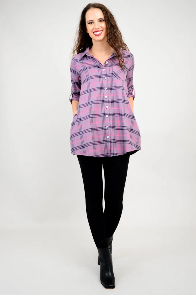 Celine Tunic, Plum Plaid, Cotton Flannel