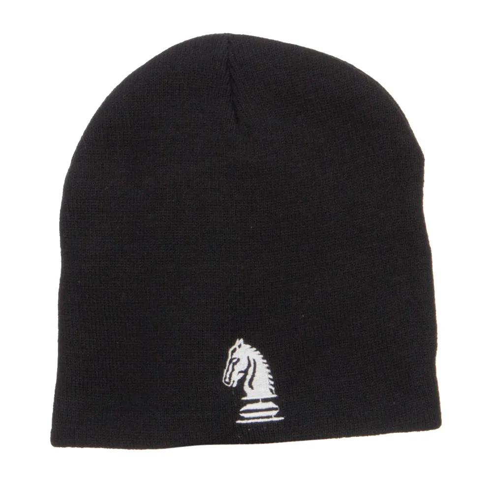 Chess Piece Kight Embroidered Short Beanie