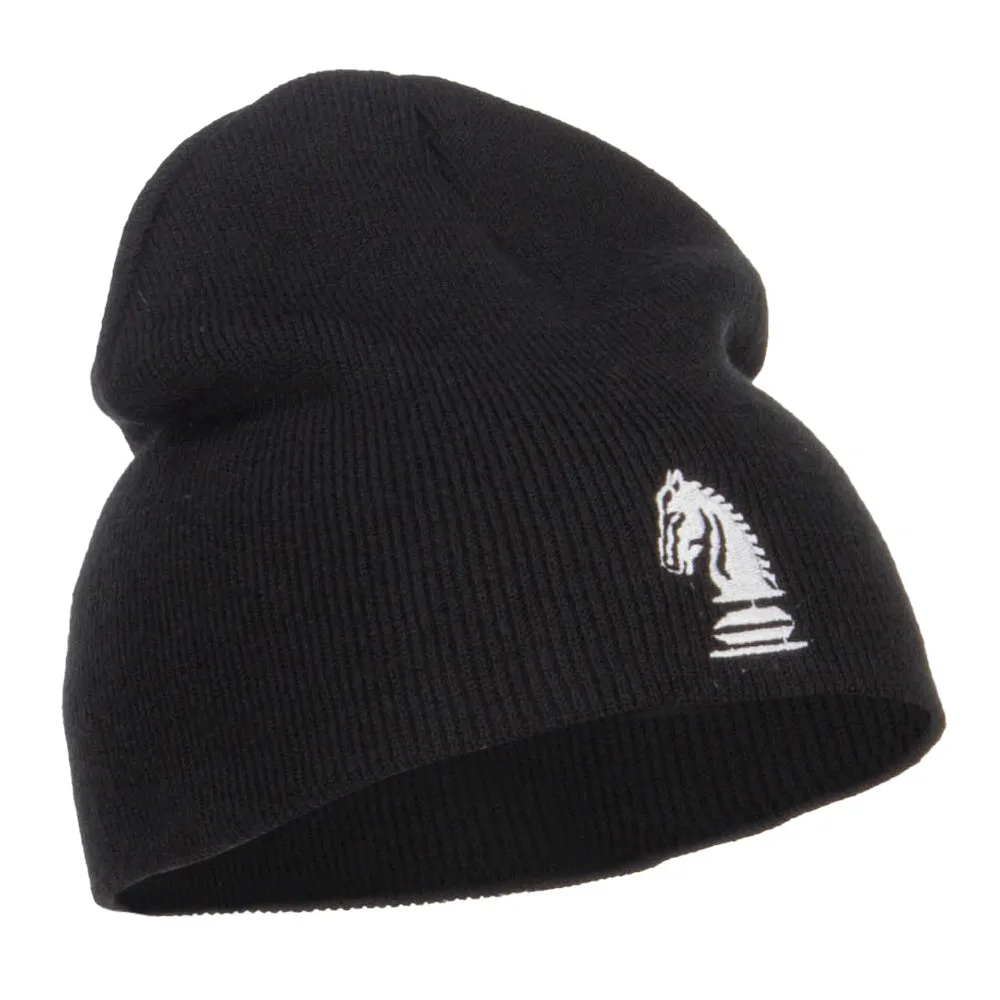 Chess Piece Kight Embroidered Short Beanie