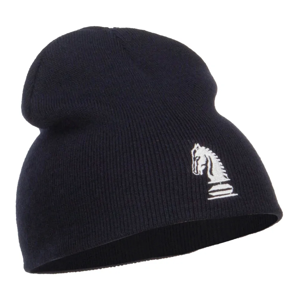 Chess Piece Kight Embroidered Short Beanie