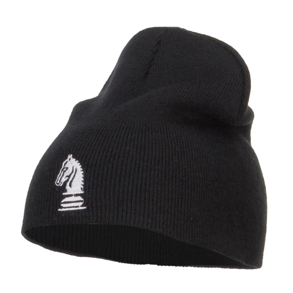 Chess Piece Kight Embroidered Short Beanie