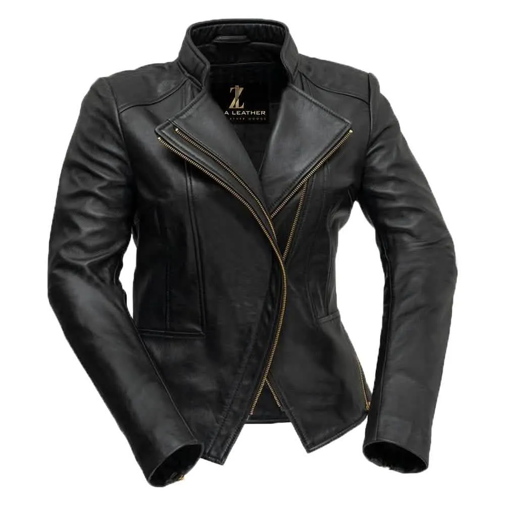 Chic Lambskin Leather Blazer for Women with Gold Accents