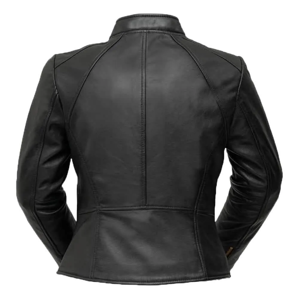 Chic Lambskin Leather Blazer for Women with Gold Accents