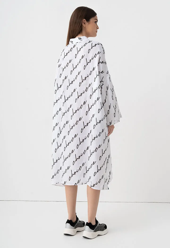 Choice Drop Shoulders Logo Printed Shirt Dress Off White