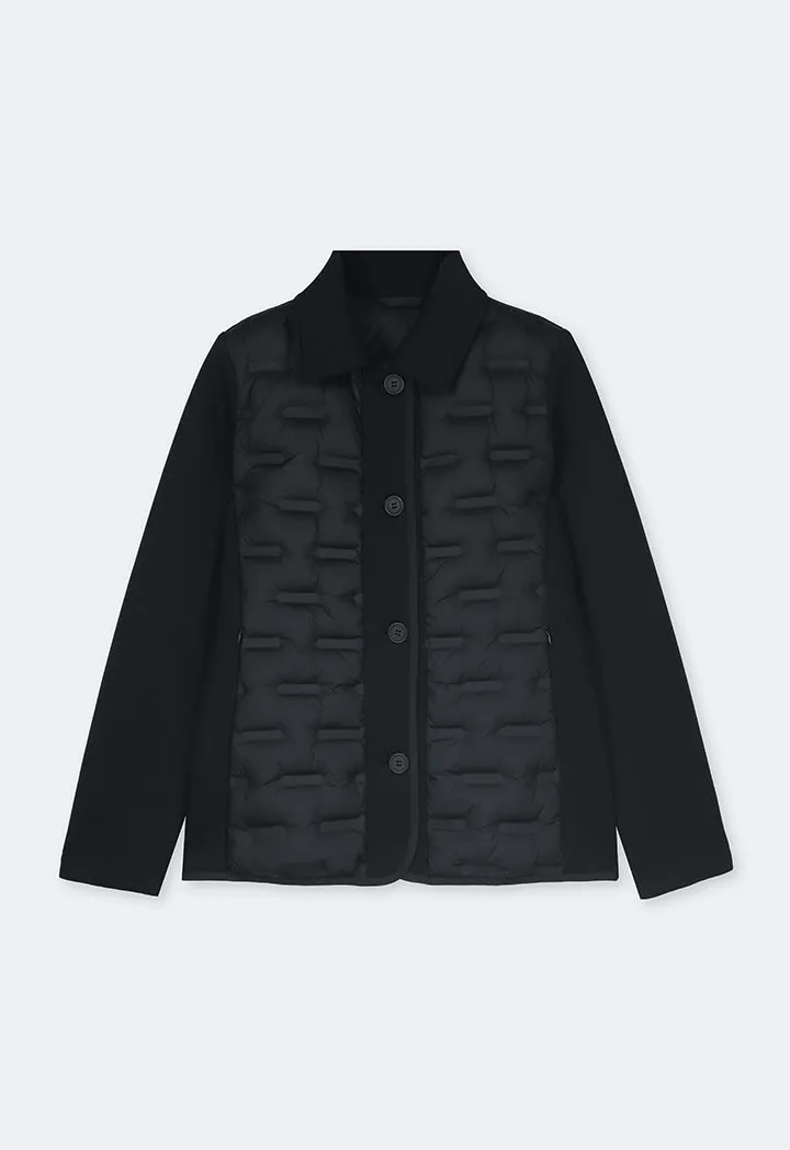 Choice Solid Long Sleeve Quilted Jacket Black