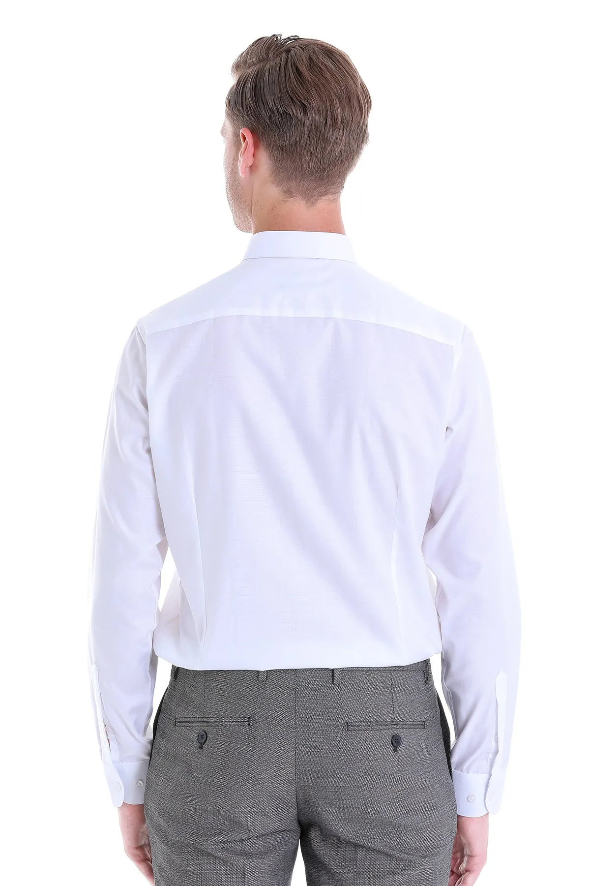 Classic Fit Long Sleeve Cotton White Dress Shirt