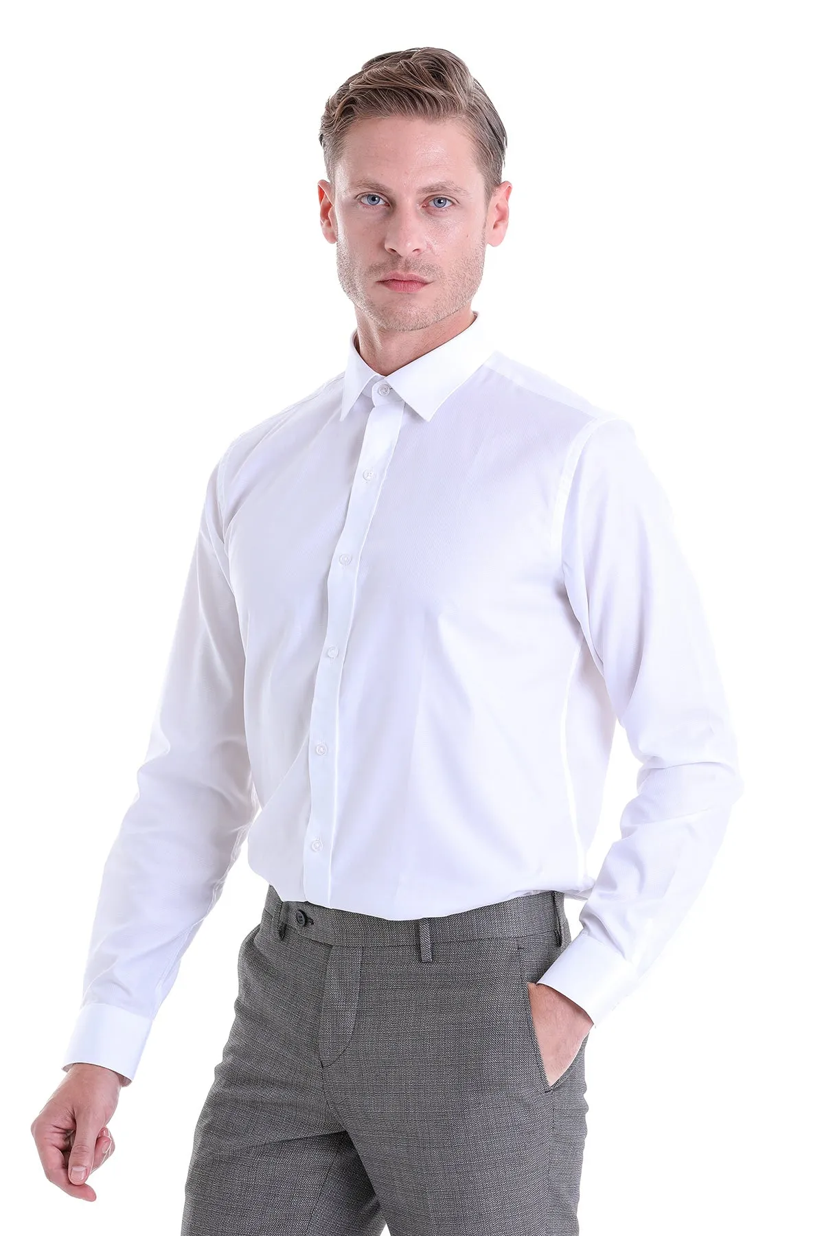 Classic Fit Long Sleeve Cotton White Dress Shirt