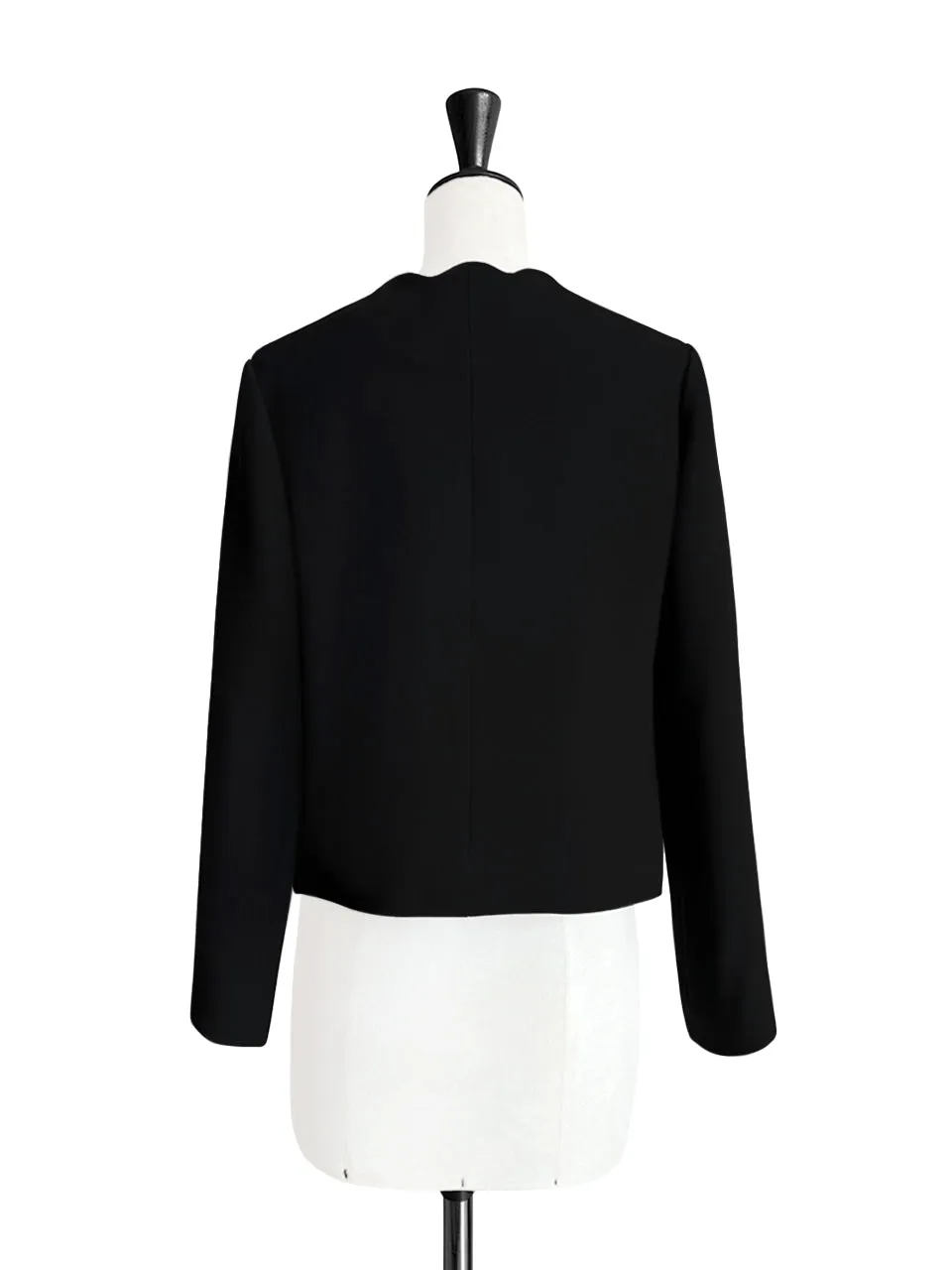 Classy Black Scalloped Collar Open Front Jacket