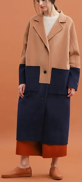 Color-Contrast Single-Breasted Wool Coat