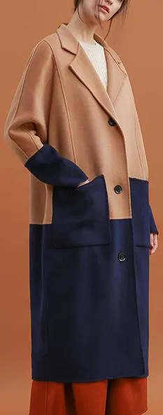 Color-Contrast Single-Breasted Wool Coat