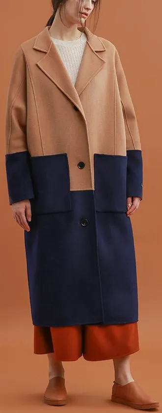 Color-Contrast Single-Breasted Wool Coat