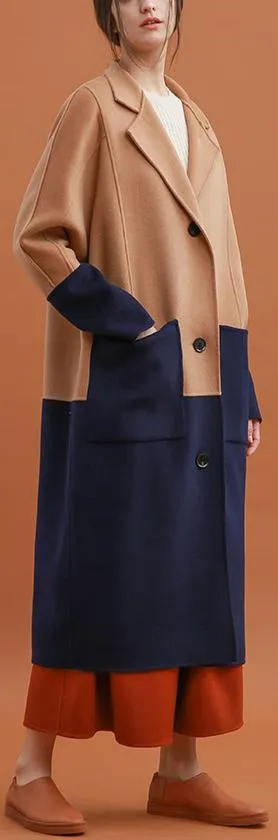 Color-Contrast Single-Breasted Wool Coat