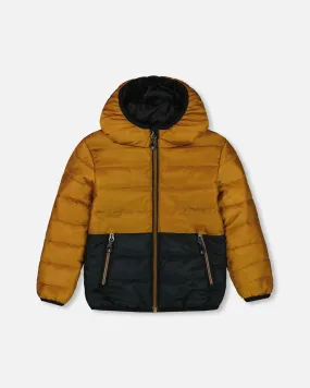 Colorblock Quilted Mid-Season Jacket Brown And Black