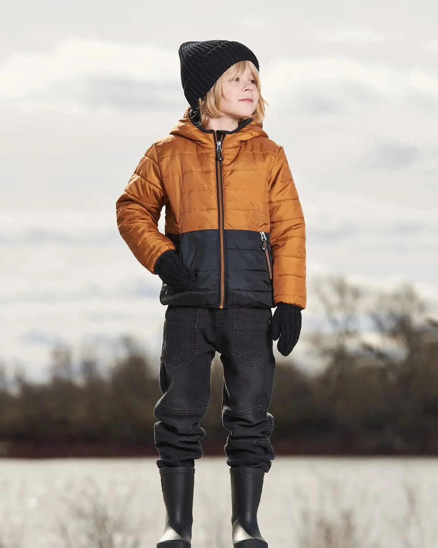 Colorblock Quilted Mid-Season Jacket Brown And Black