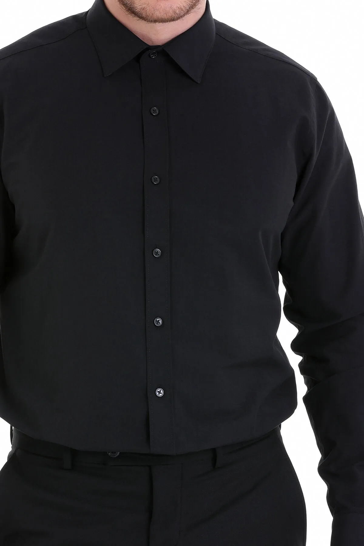 Comfort Fit Plain Long Sleeve Cotton Blend Black Dress Shirt